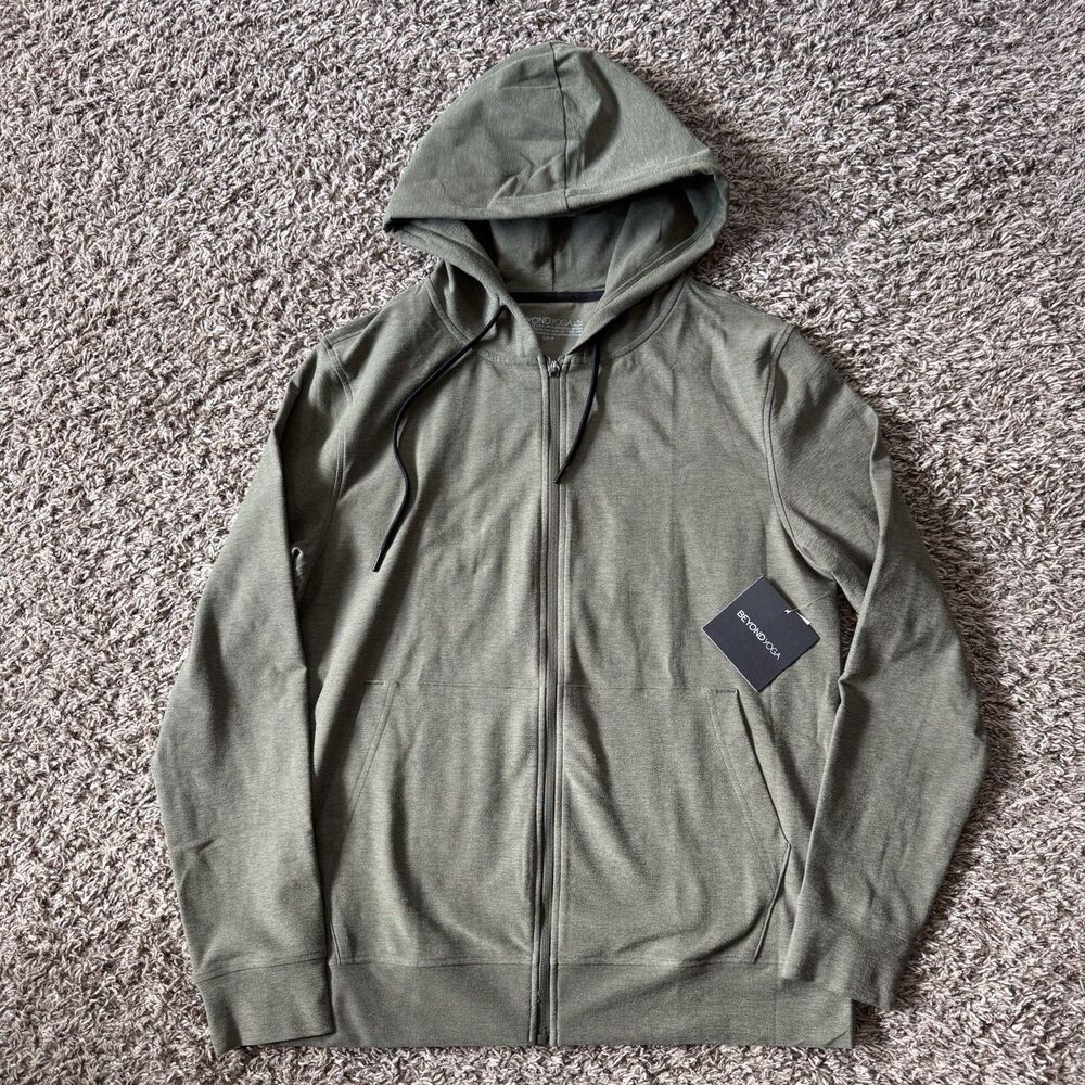 Beyond Yoga Free Fit Hoodie Mens Small Green Full Zip Athleisure Minimalist New